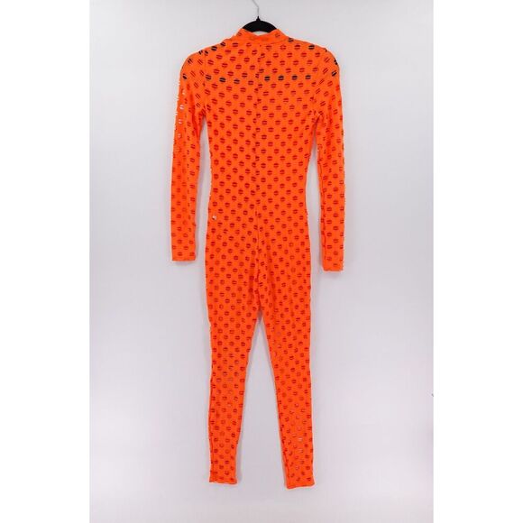Womens Fishnet Jumpsuit Size XS / S Orange Juicy Lavish Lush Cosplay Halloween - Picture 2 of 14
